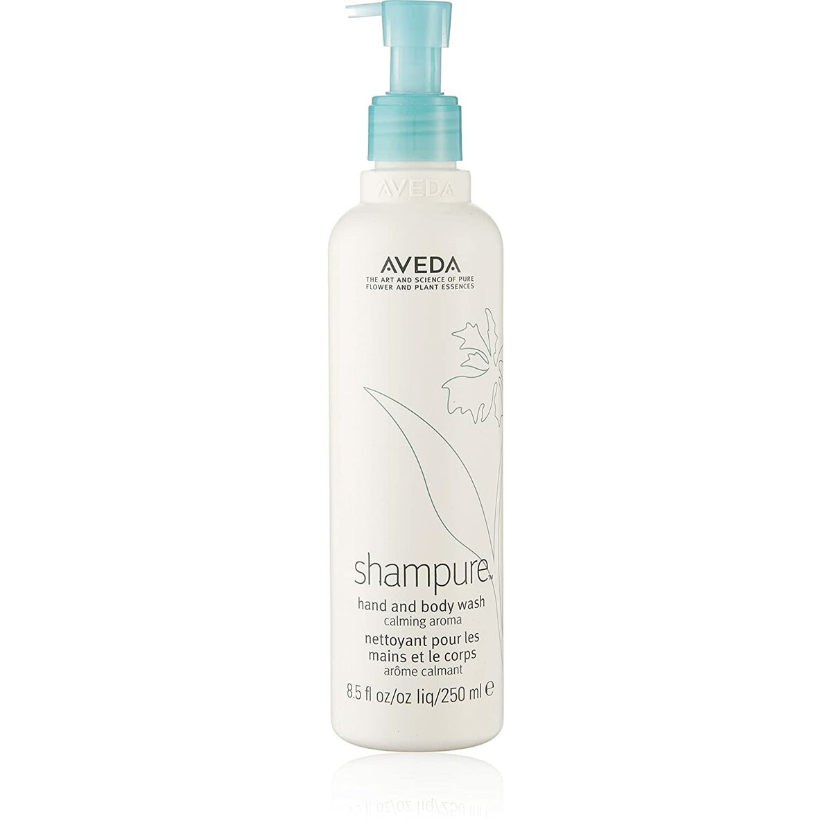 aveda shampure hand and body wash 250 ml white plastic dispenser bottle