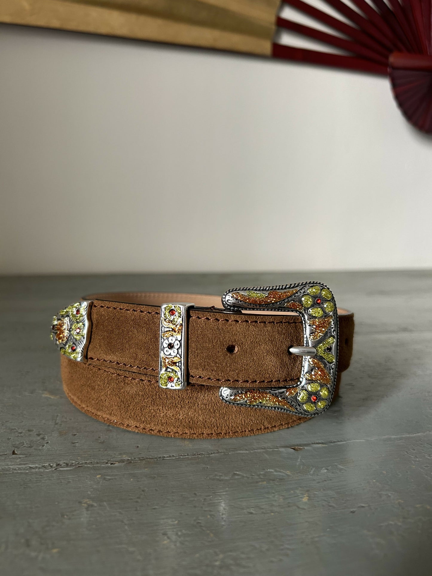 Sable Rodeo Belt – Camel Suede & Mustard/Orange