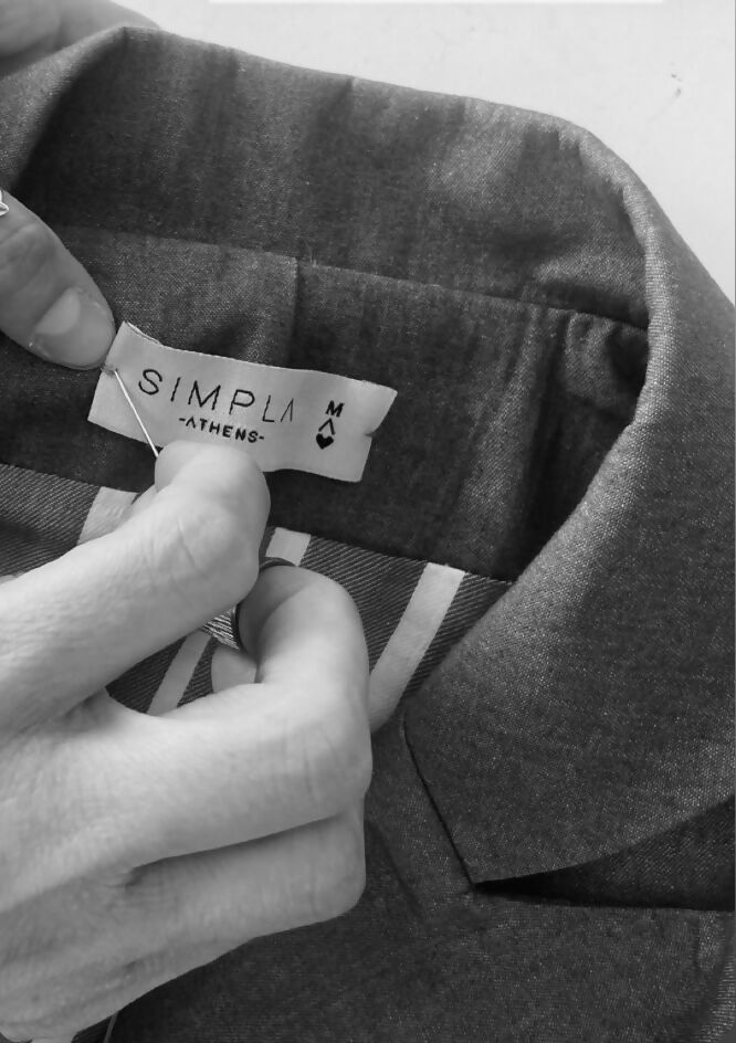 Simpla Athens promo image sewing in the logo