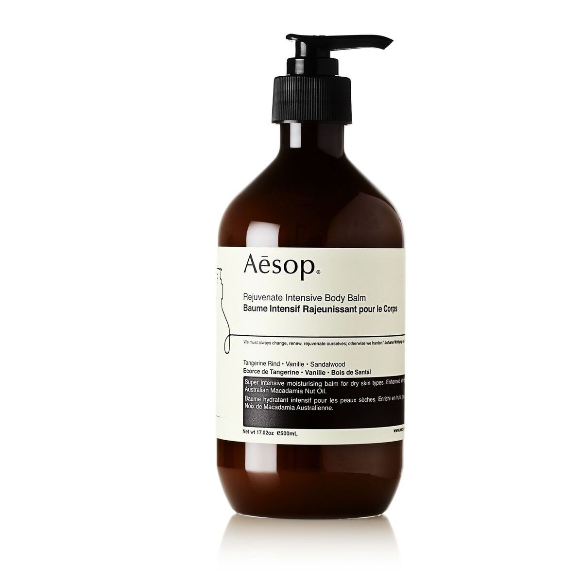 Aesop Rejuvenate Intensive Body Balm 500 ml plastic brown bottle with white label