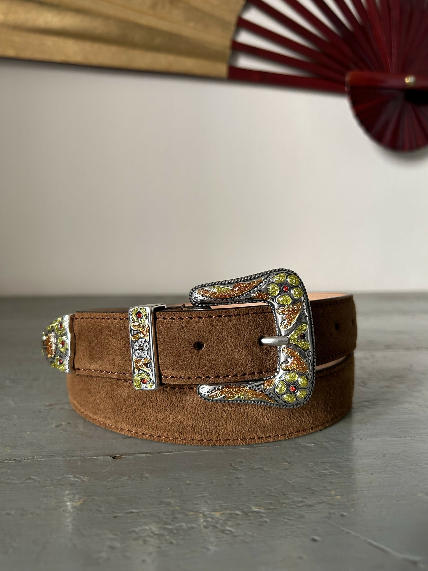 Sable Rodeo Belt – Camel Suede & Mustard/Orange