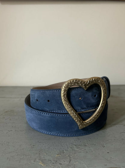 Sable The Heart Belt – Cerulean Suede & Metal Golden Buckle