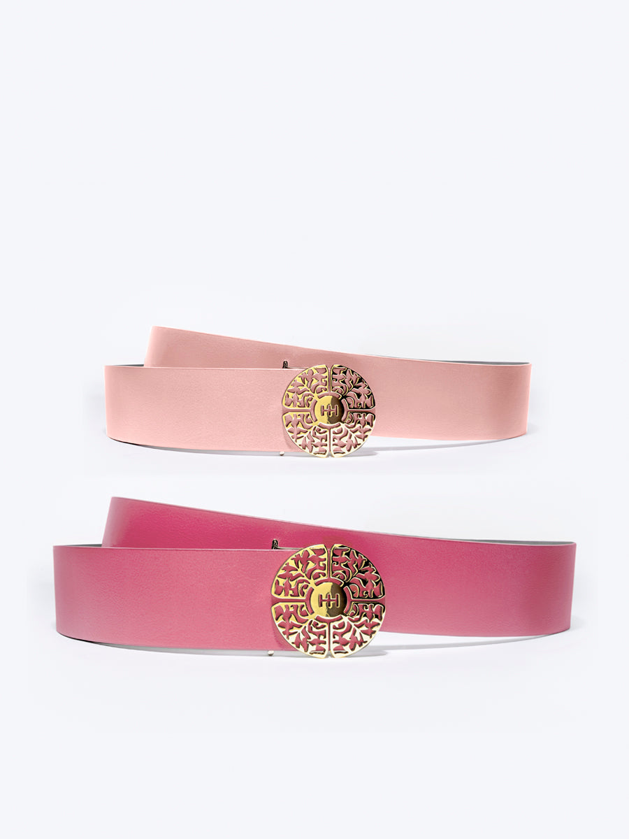 HELIA reversible leather belt in light and dark pink