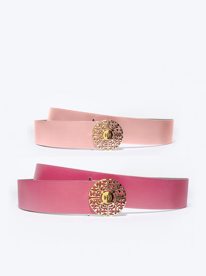 HELIA reversible leather belt in light and dark pink