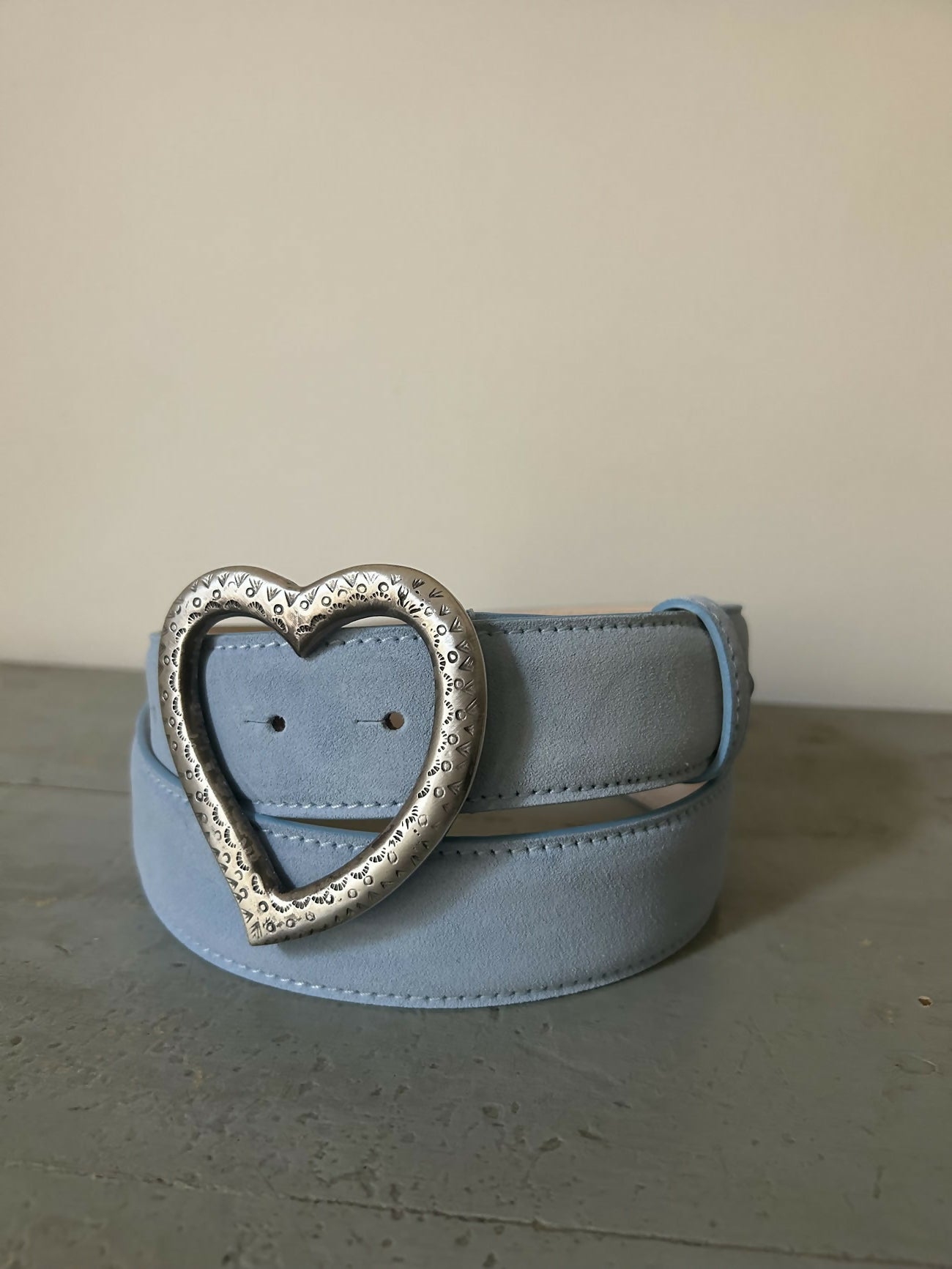 Sable The Heart Belt – Light Blue Suede & Metal Buckle