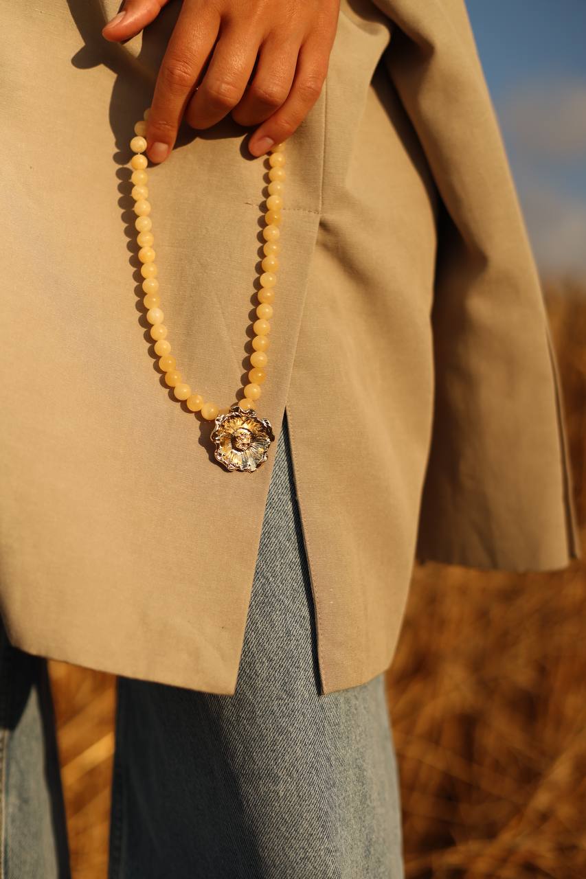 Calcite Stones and Gold Plated Flower Necklace