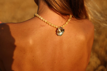 Calcite Stones and Gold Plated Flower Necklace