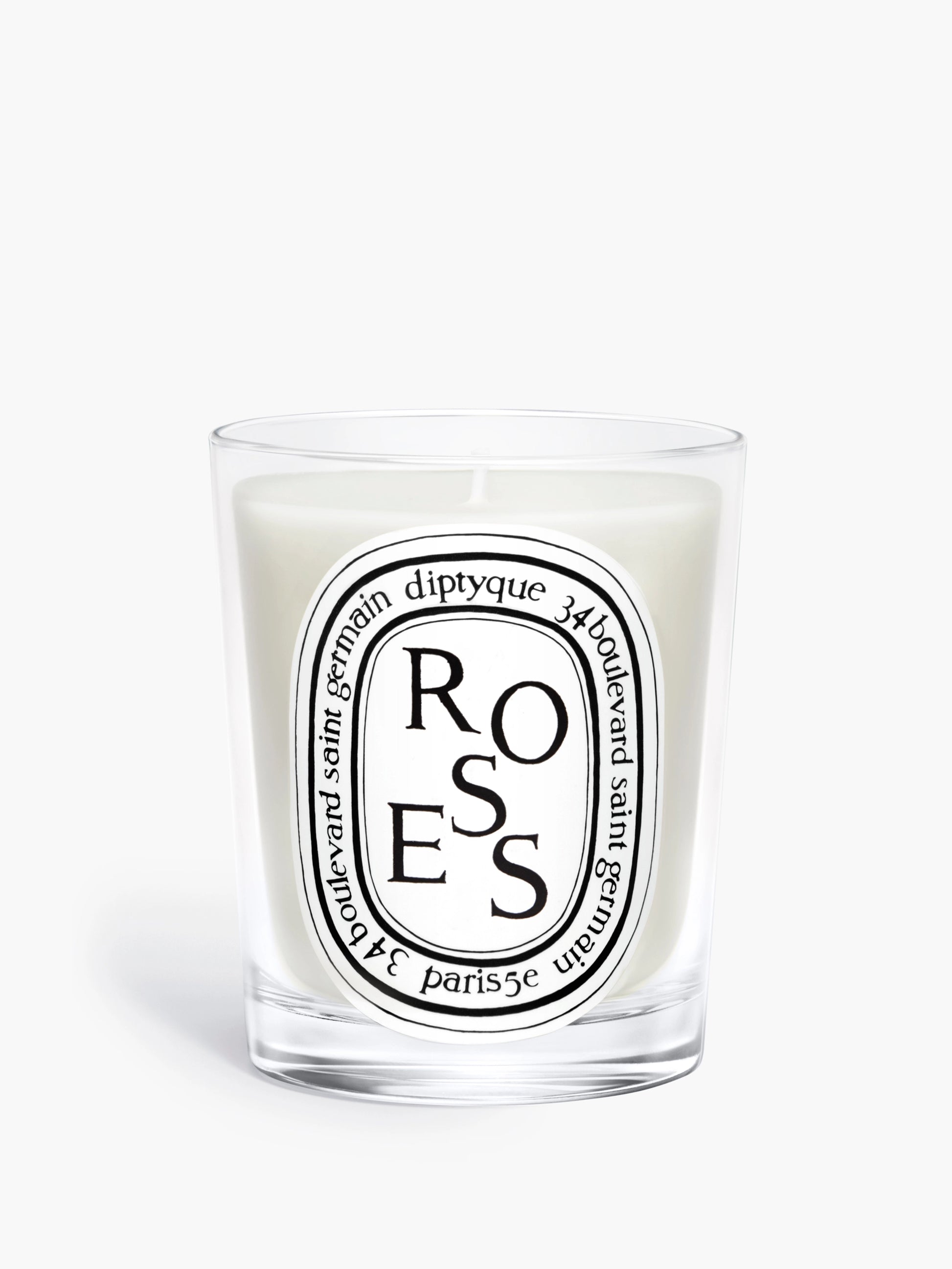 Diptyque Roses Scented Candle 190 g white background