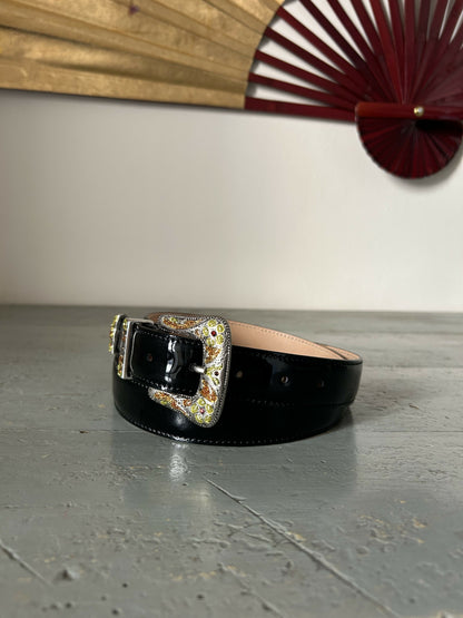 Sable Rodeo Belt – Black Patent Leather & Mustard/Orange