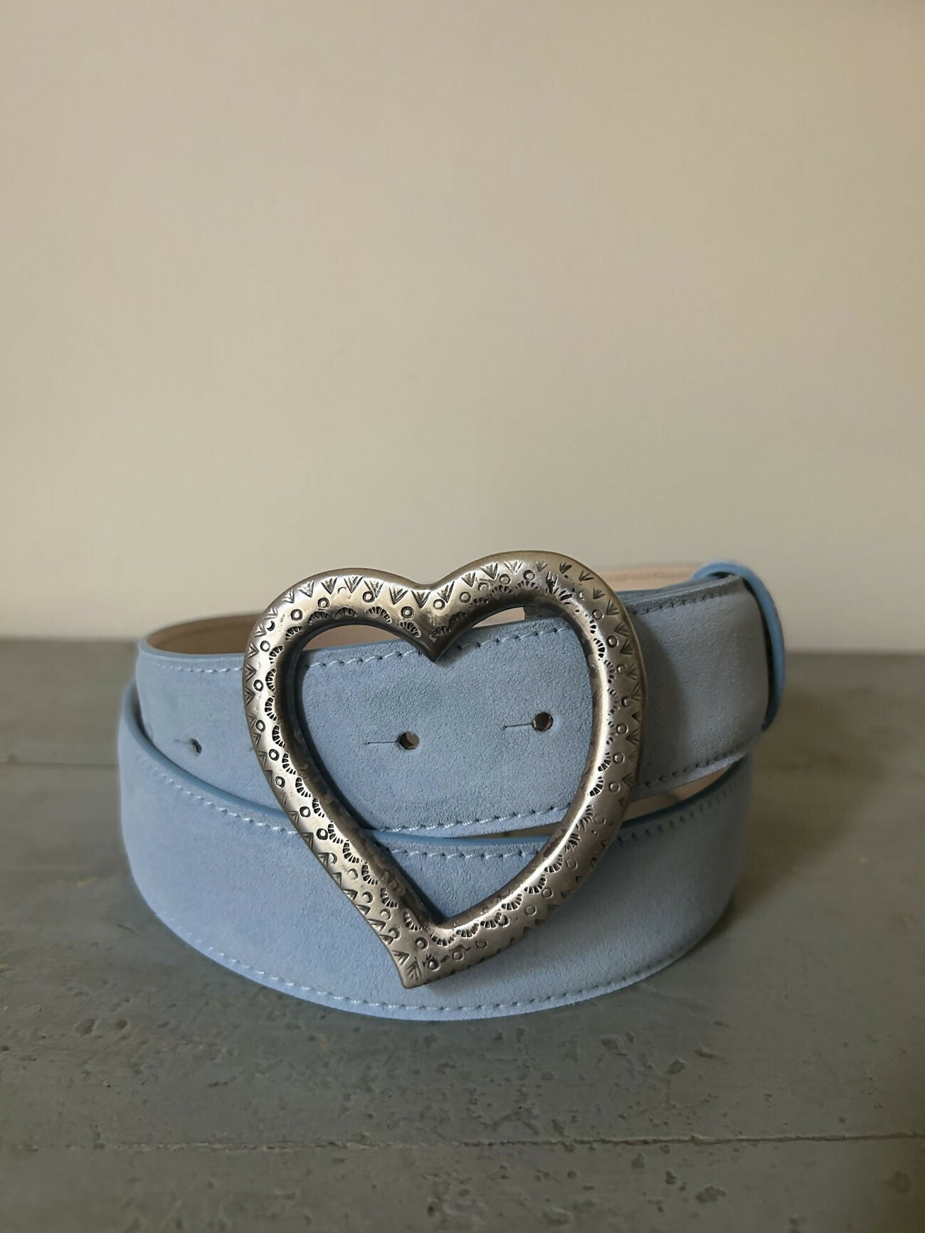 Sable The Heart Belt – Light Blue Suede & Metal Buckle